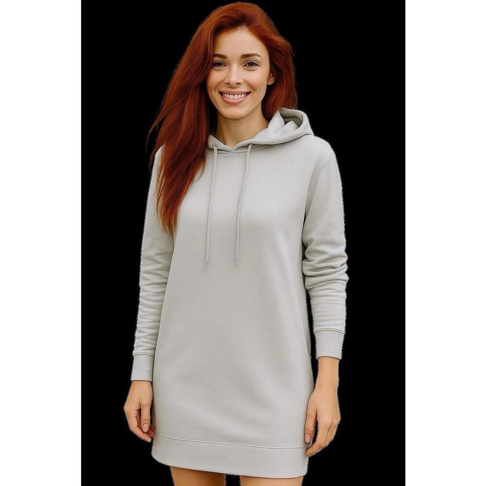 525 Born in Brklyn Hoodie Dress M Silver Long Sleeve Casual Lounge NWT A17